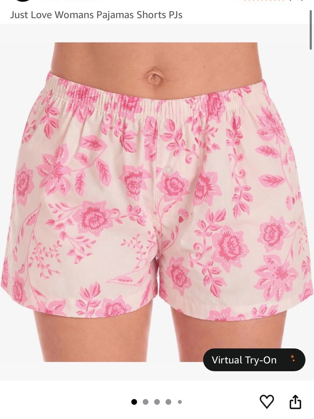 Just Love Cream and Pink Floral Elastic Waist Sleep Shorts